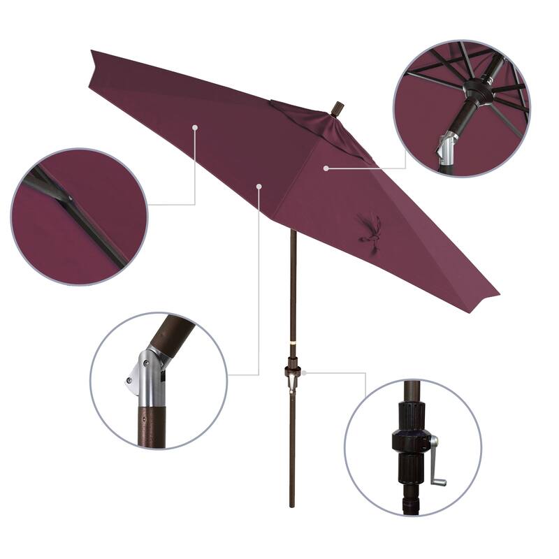 California Umbrella 9' Rd Golden State Series Patio Umbrella Bronze Aluminum Frame Crank Lift Collar Tilt Pacifica Pacific Blue