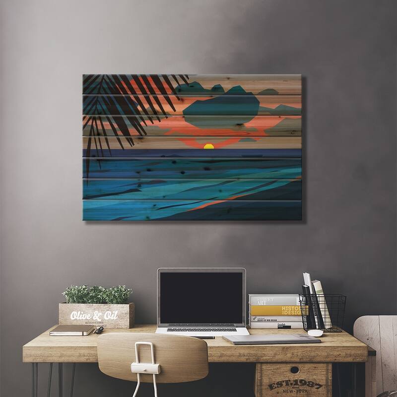 Tropical Beach Sunset Print On Wood by Jun Youngjin - Multi-Color