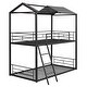 preview thumbnail 5 of 25, Twin Over Twin Full-length Guardrails Bunk Bed Metal Bed with Half Roof, Guardrail and Ladder
