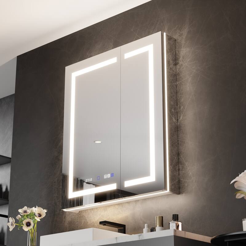 36'' H Recessed or Surface Mounted Bathroom LED Mirror Cabinet With Defogger, Dimmer, 10x magnifying