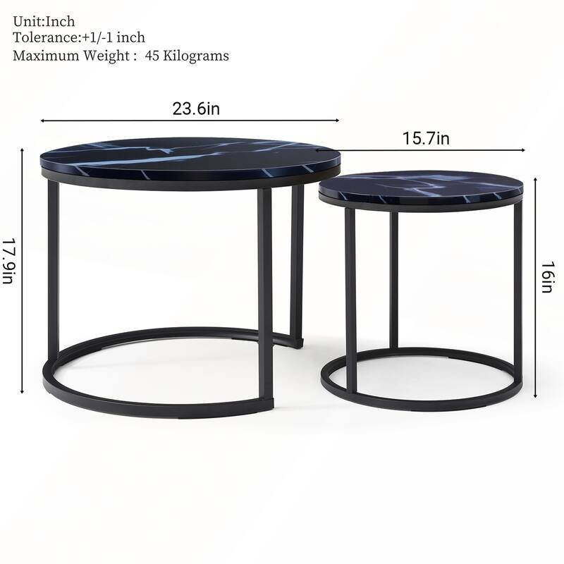 Set 2 Nesting Coffee Tables with Black Top and Frame
