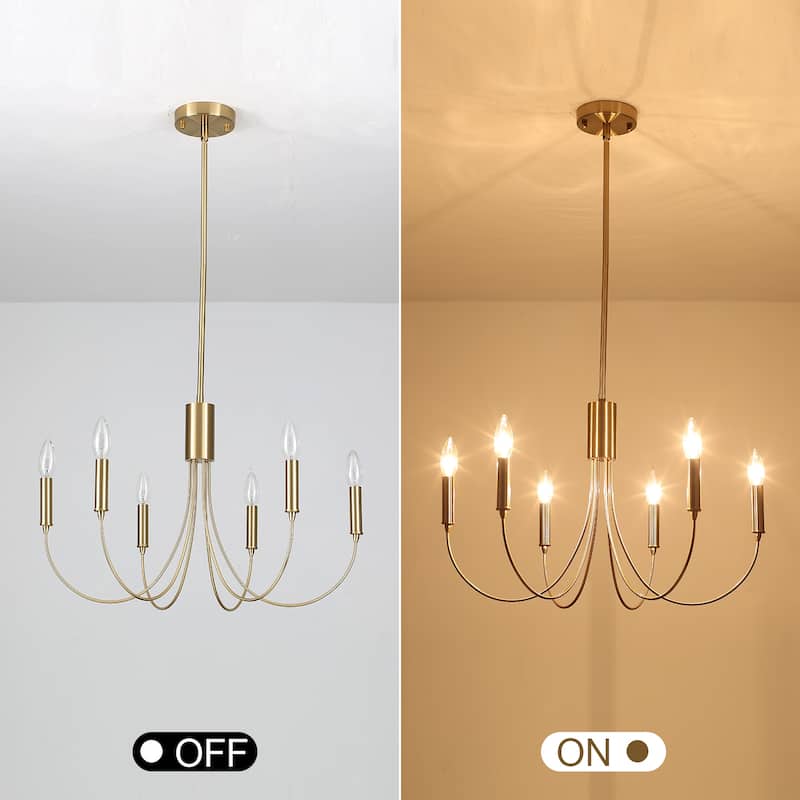 6-Light Modern Chandelier, Farmhouse Chandelier, Candle Style Chandelier for Dining Living Room Kitchen Island - 23.62"Dx8.86"H