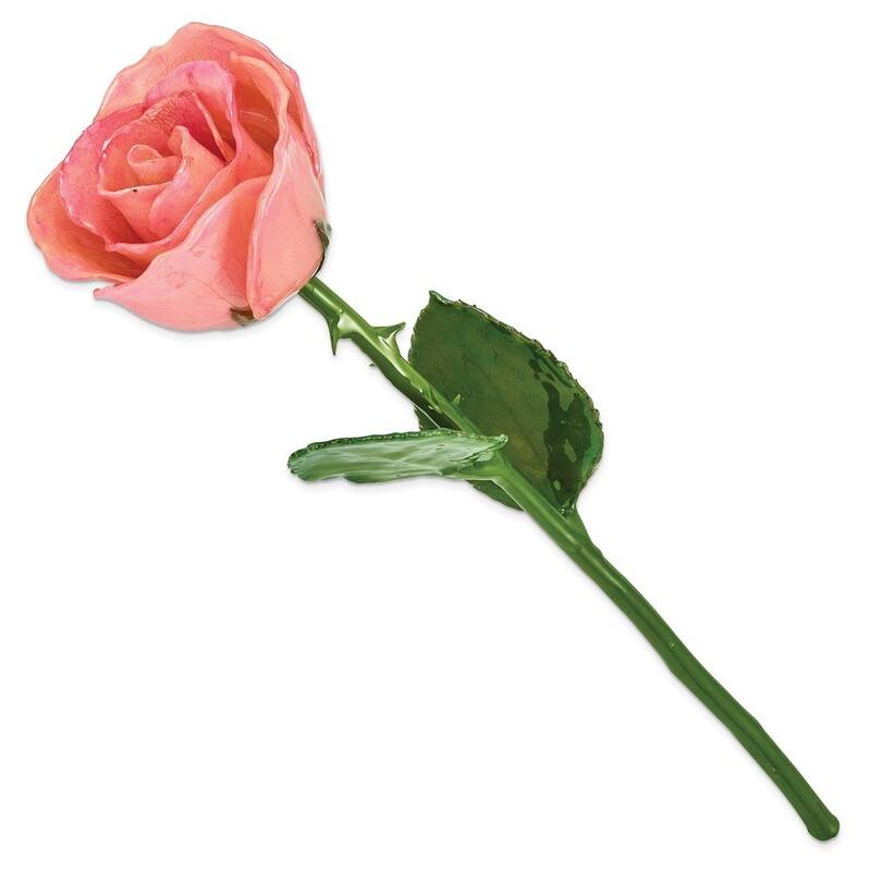 Curata Pink Lacquer Dipped Natural Rose with Green Leaves and Stem - 16"