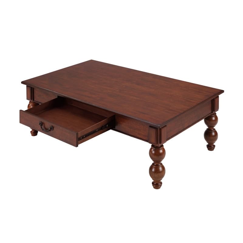 Rectangular 47" Wooden Coffee Table with Storage Drawer, Vintage Cocktail Table with Solid Wood Legs for Living Room Elegance