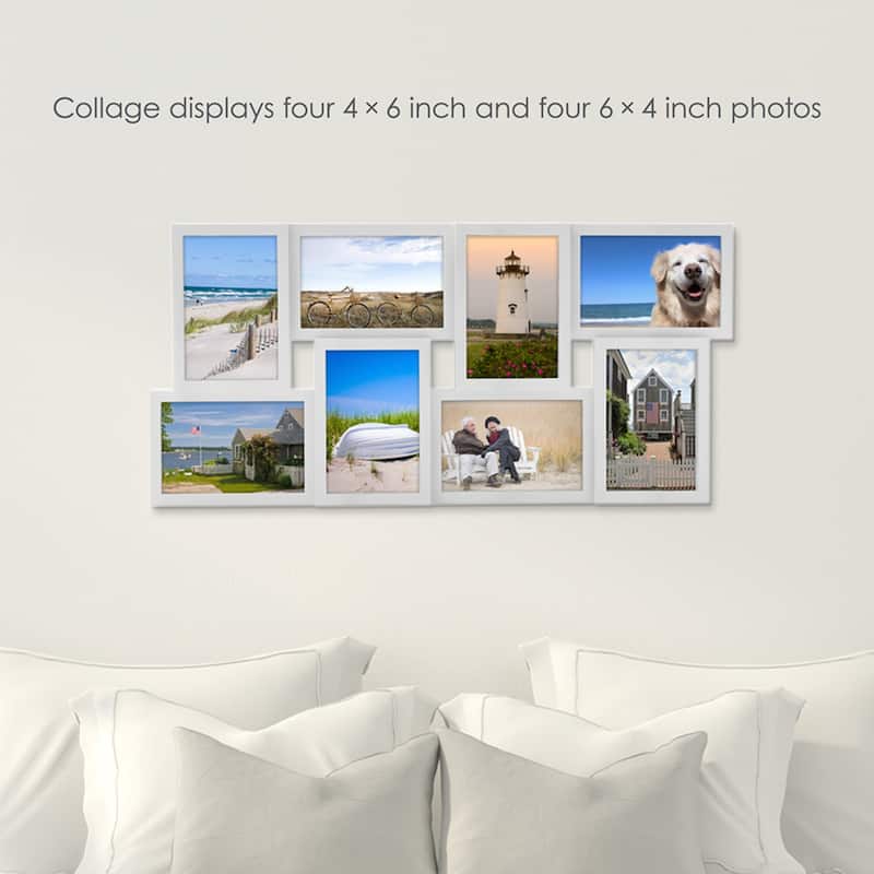 Melannco 8-Opening White Collage Photo Frame, 24X12 Inch