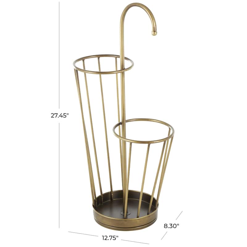 Metal Geometric 2 Section Umbrella Stand with Umbrella Shaped Handle - Gold or Black - Roche River Decor