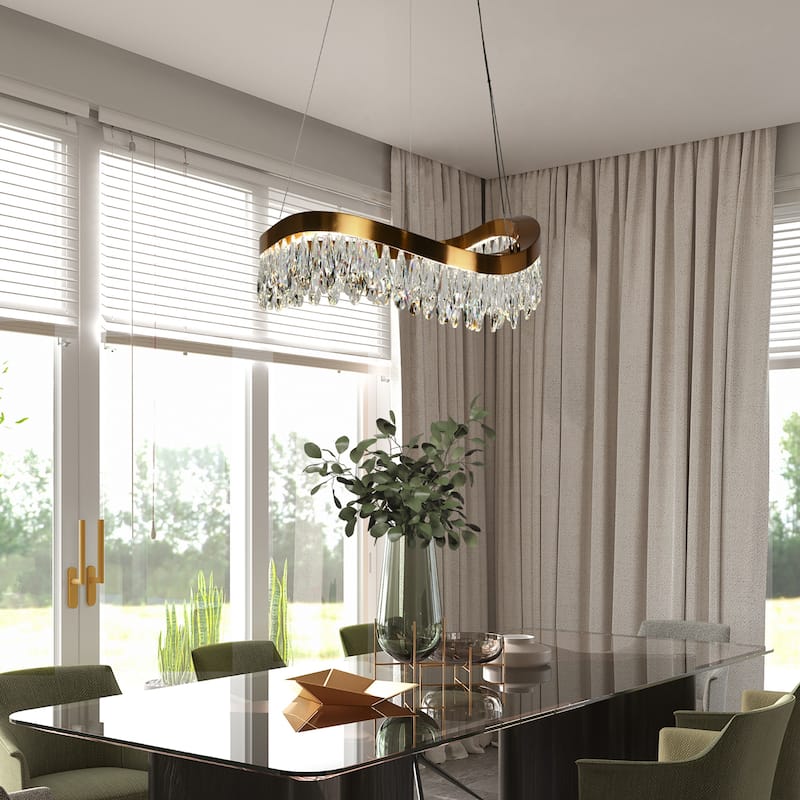 Modern LED Crystal Chandeliers Drum Lights for Dining Room - Gold