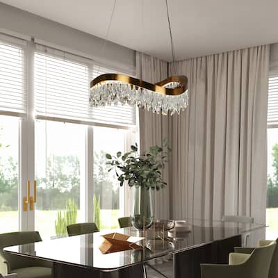 Modern LED Crystal Chandeliers Drum Lights for Dining Room - Gold