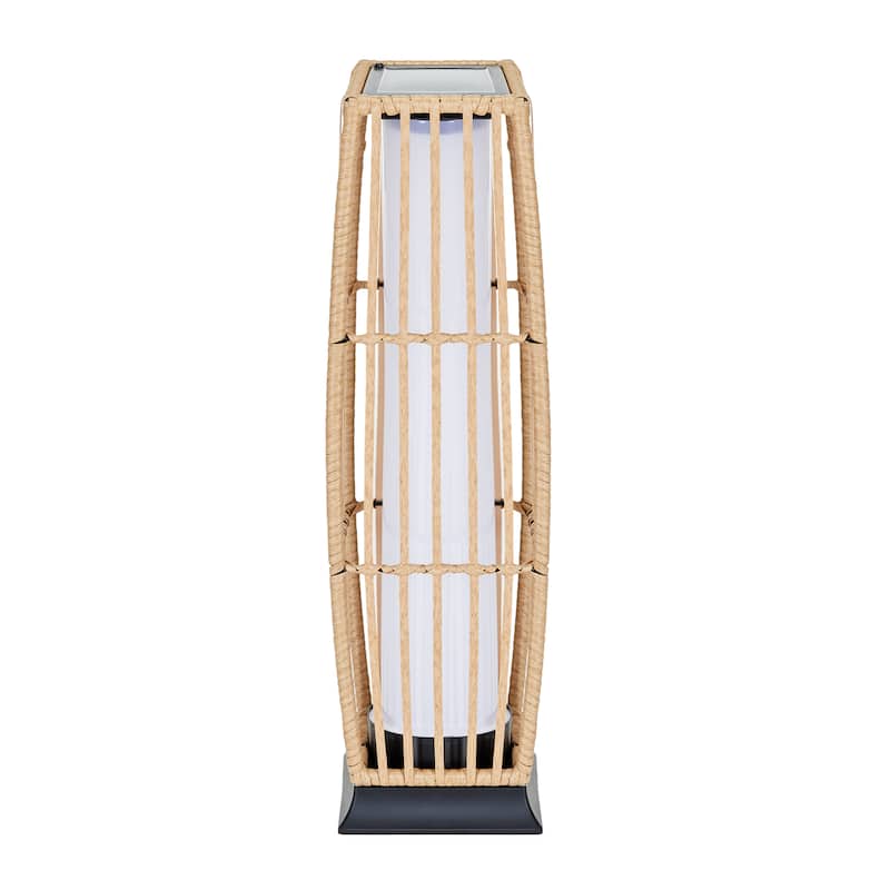 Solar Floor Lantern Outdoor Wicker Rattan Patio Light Vertical 7"x27"