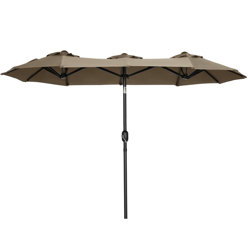 Double-sided Patio Umbrella 9.5' Large Outdoor Market Umbrella with Push Button Tilt and Crank, 3 Air Vents and 12 Ribs - Light Brown