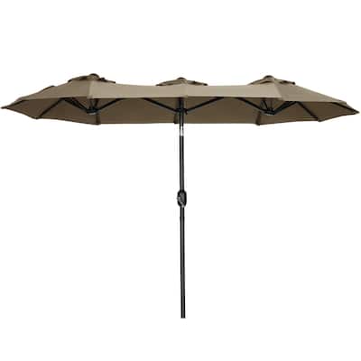 Double-sided Patio Umbrella 9.5' Large Outdoor Market Umbrella with Push Button Tilt and Crank, 3 Air Vents and 12 Ribs