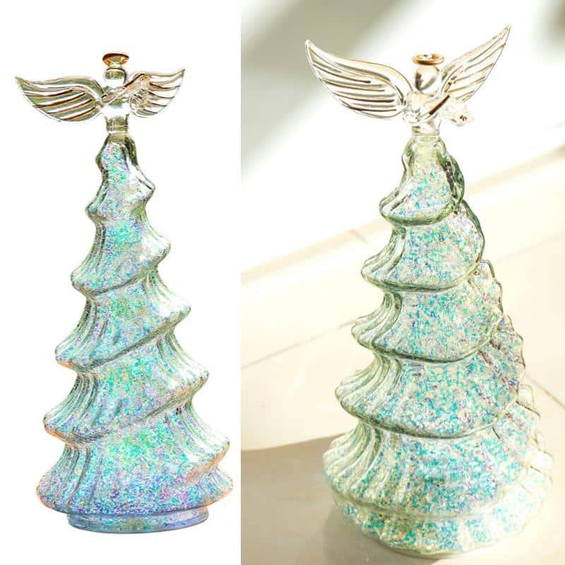 Multicolor Glass Xmas Tree Night Light - 10" Battery Powered Holiday Decor for Home - N/A