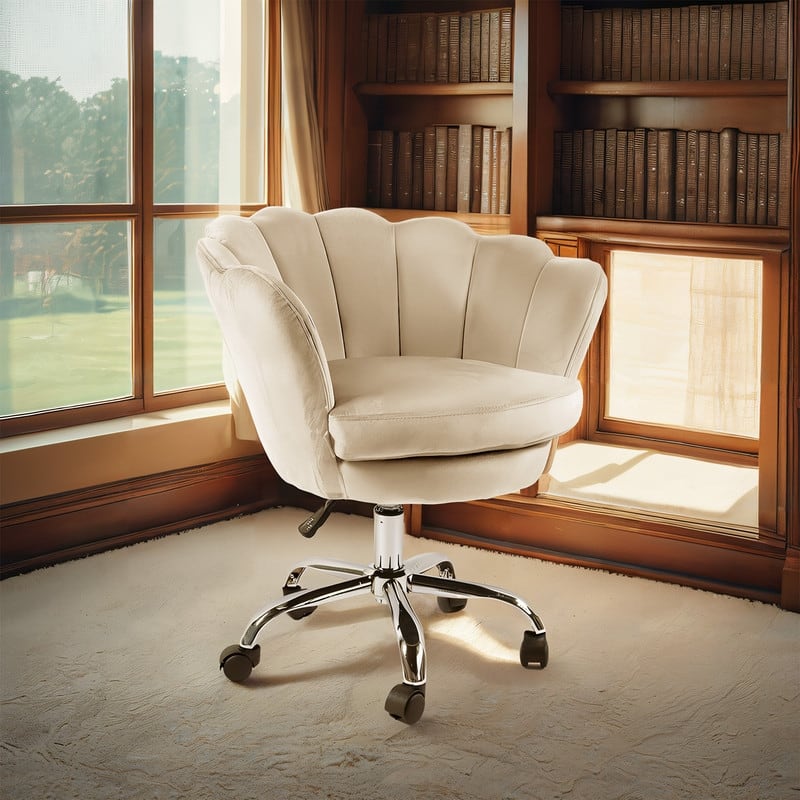 VANITII Accent Chair Swivel Vanity Chair Office Desk Chair With Wheels Modern Height Adjustable Pink/Grey/White - White