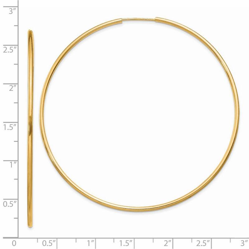Curata 14k Yellow Gold 1.5x65mm Polished Round Large Endless Hoop Earrings