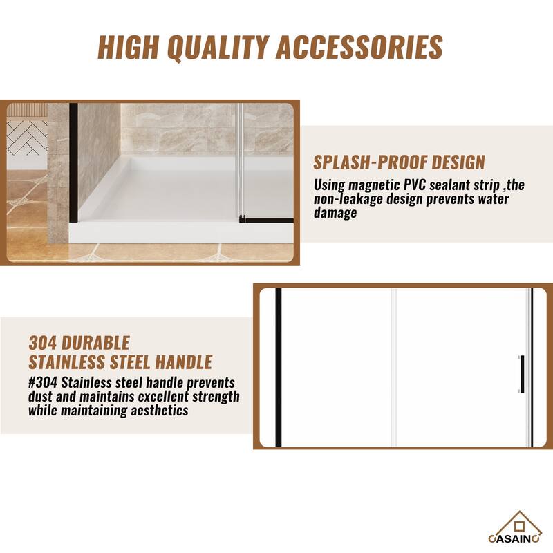 60.6 in. W x 76 in. H Framed Shower Door in Matte Black with Tempered Glass - 60*76