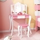 preview thumbnail 1 of 8, Pink-White Kid's Wooden Vanity Table and Stool Set with 3-Panel Acrylic Mirror - 27"L × 16.5"W × 39.5"H Kids