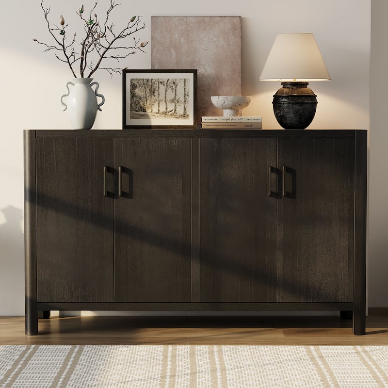 Farmhouse Style 4-Door Cabinet with Natural Finish, A Rustic Accent for Entryways or Small Spaces - Black