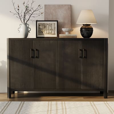Farmhouse Style 4-Door Cabinet with Natural Finish, A Rustic Accent for Entryways or Small Spaces