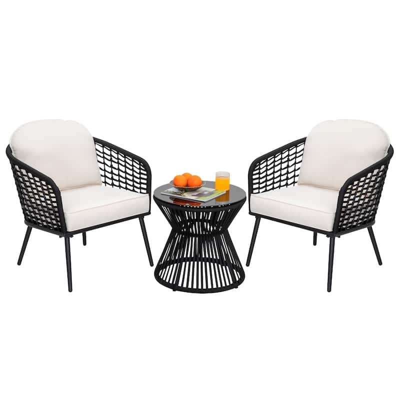 Outdoor 3-Piece Patio Bistro Set, 1 Coffee Table and 2 Chairs, Black