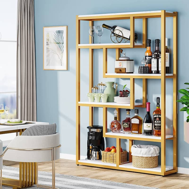 6-Tier Etagere Bookcase, Modern Industrial Staggered Bookshelf