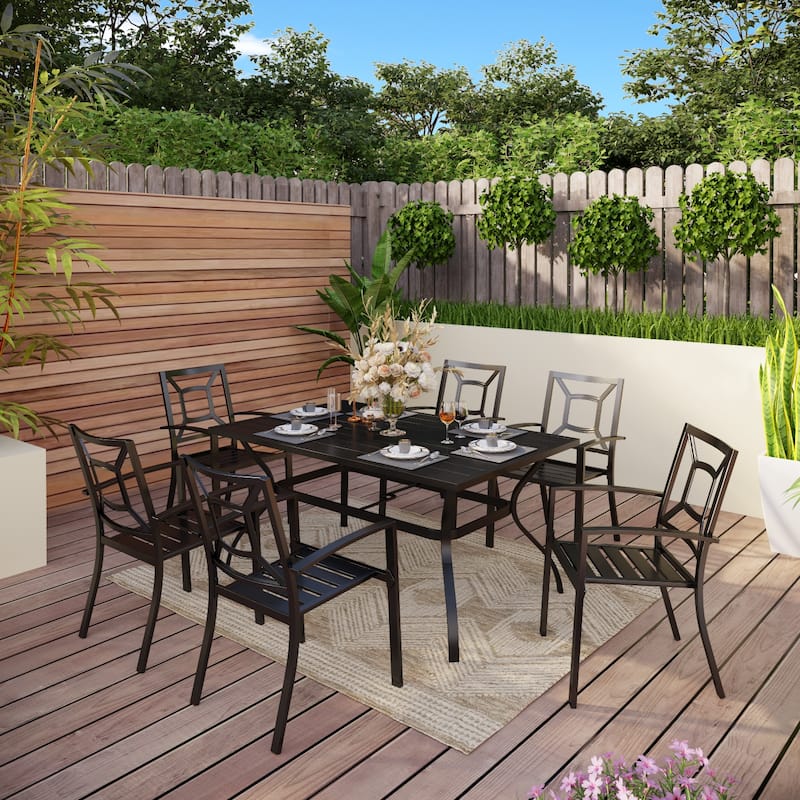 MAISON ARTS 7-piece Outdoor E-coating Metal Patio Dining Set with Stackable Chairs