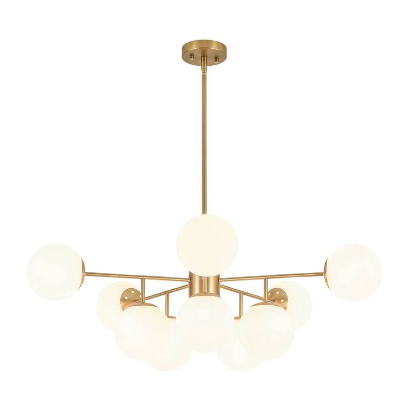Mid-century 10-Light Sputnik Living Room Frosted Glass Orb Chandelier - 38.0 in
