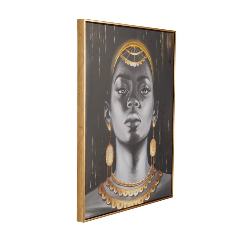 Canvas Woman Shaded Living Room Framed Wall Art with Decorative Jewelry and Gold Foil Accents - Black - Roche River Decor