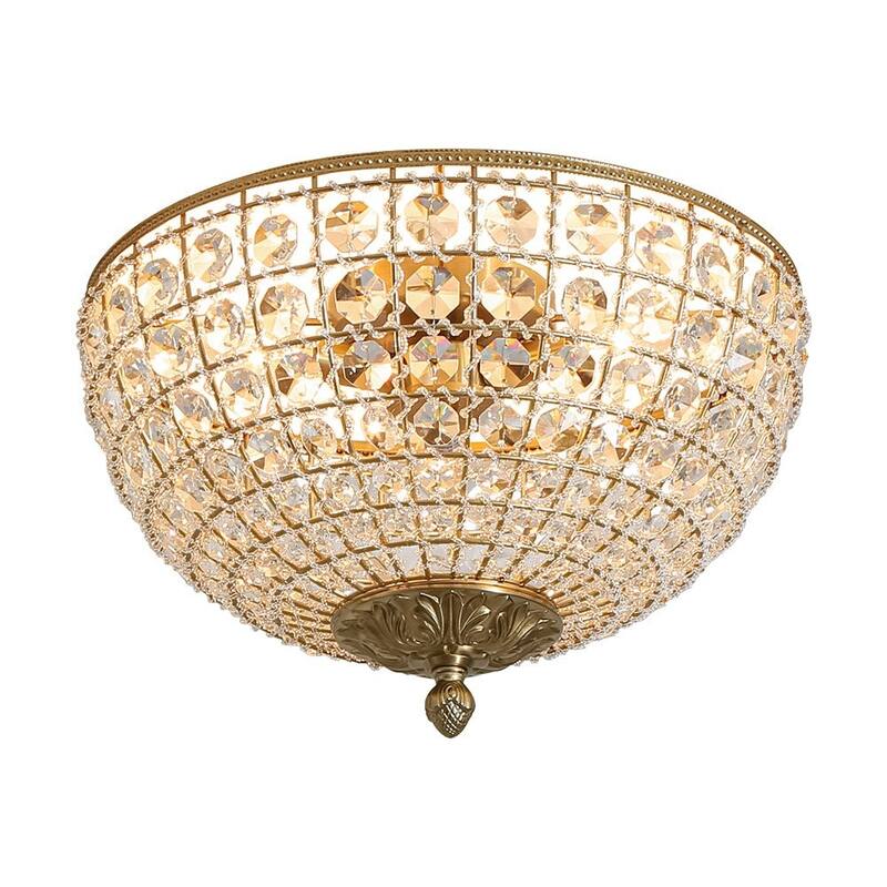 French Farmhouse Glam Crystal Round Flush Mount Ceiling Light