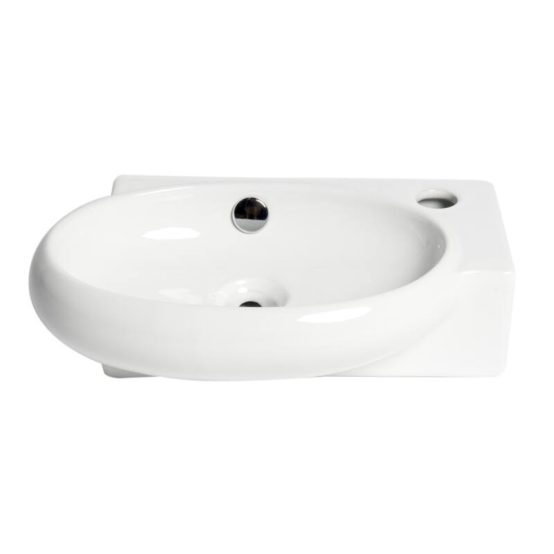 White 17" Small Wall Mounted Ceramic Sink with Faucet Hole