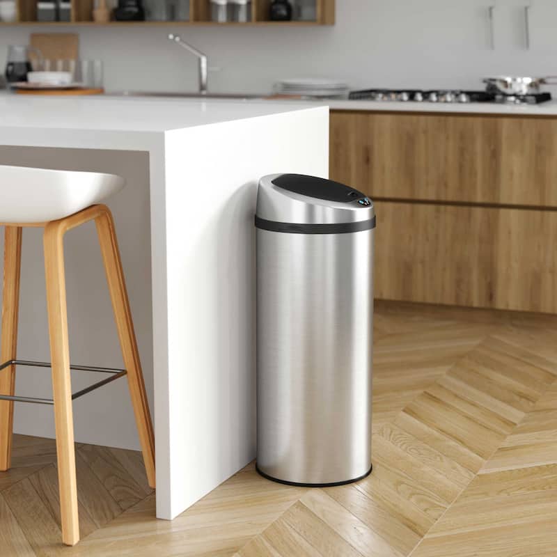iTouchless 13 Gal Round Stainless Steel Touchless Sensor Trash Can
