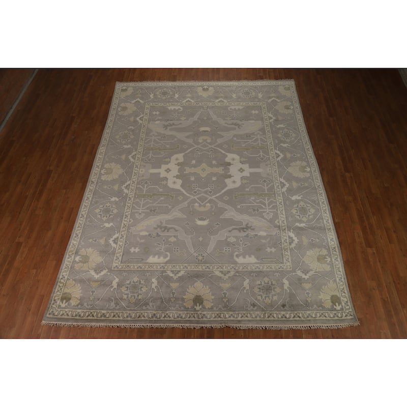Transitional Gray Oushak Indian Area Rug Handmade Wool Carpet - 8'4" x 11'9"