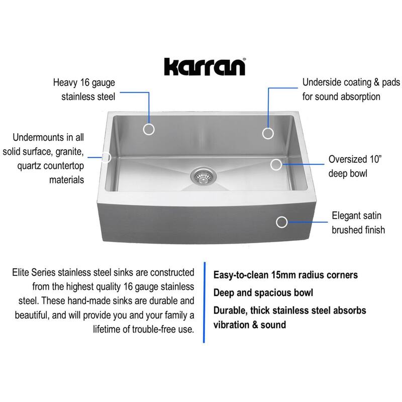 Karran USA EL-84-PK1 Elite 33" Farmhouse Single Basin Stainless Steel