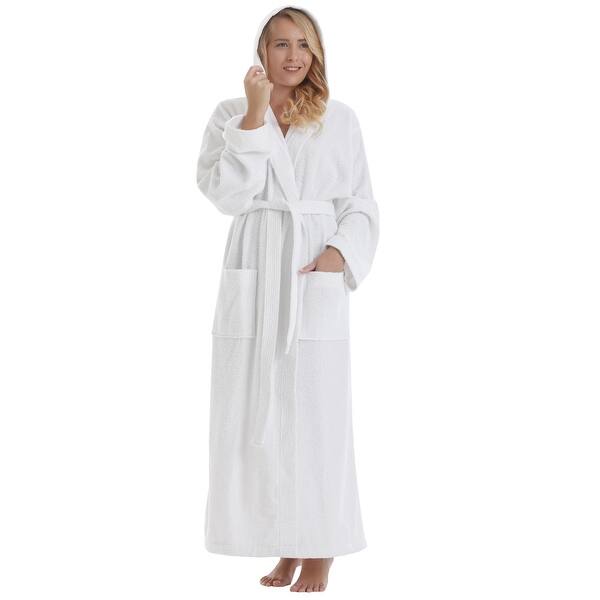 Women's 6 Tracks Stitching Full Length Hooded Turkish Cotton Bathrobe