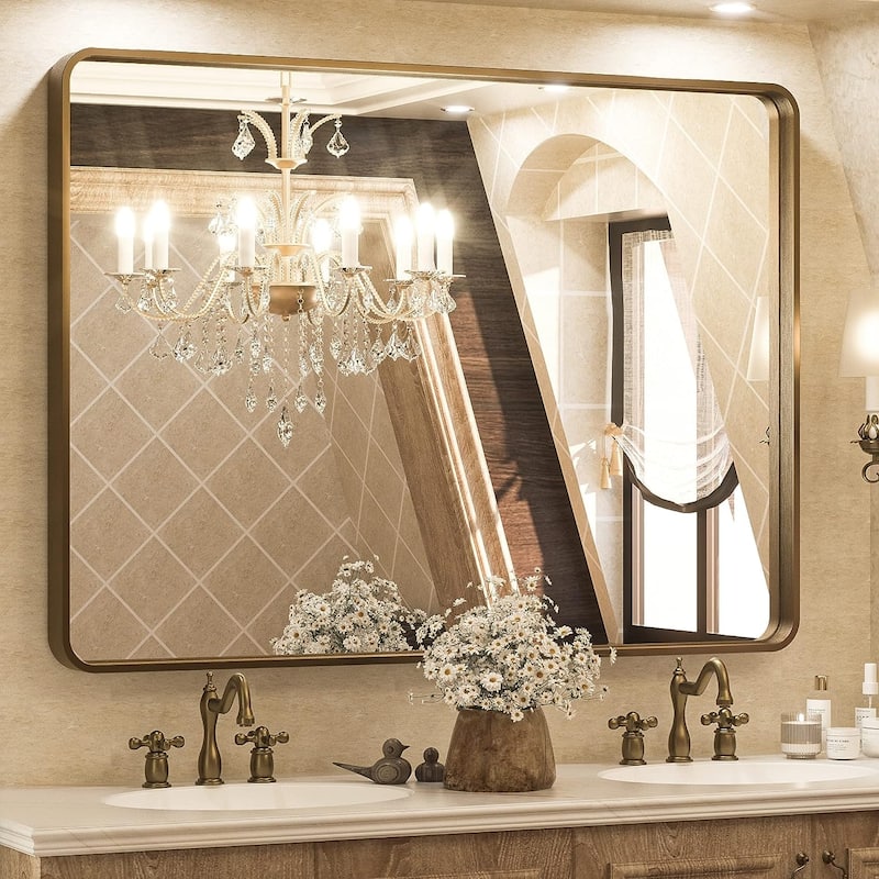 TETOTE Bathroom Vanity Mirror Modern Metal Frame Wall Mounted