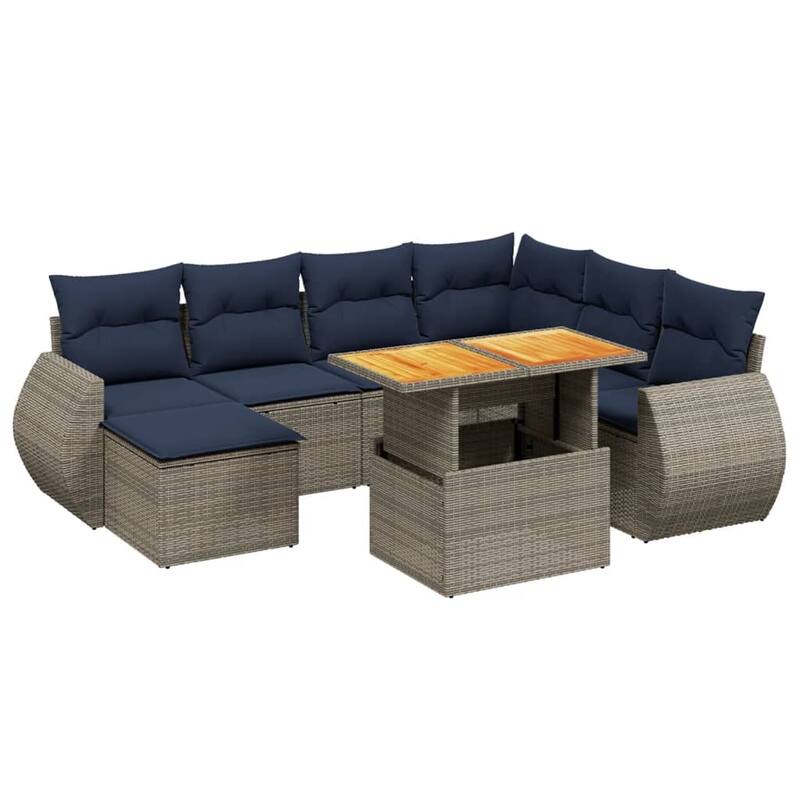 vidaXL Patio Sofa Set with Cushions Outdoor Furniture 8 Piece Poly Rattan - 24.4 x 24.4 x 27.2