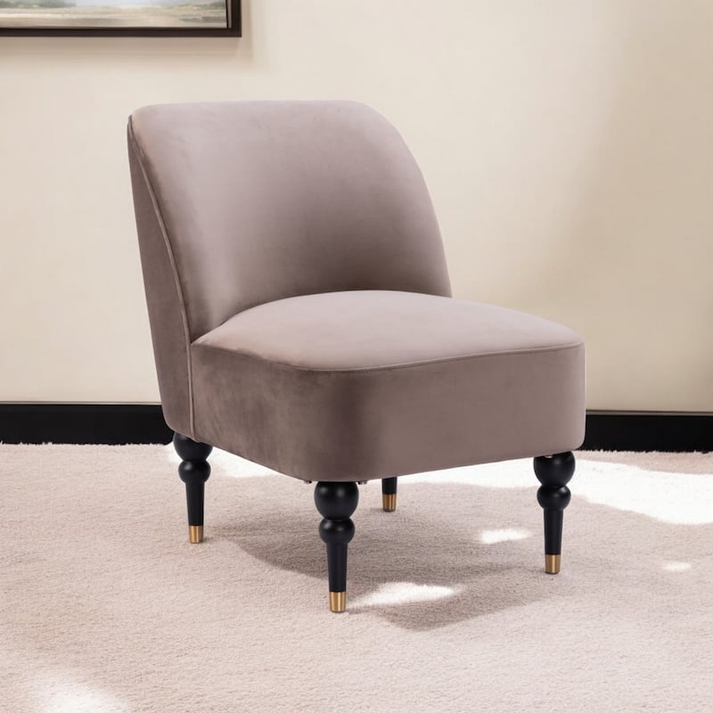 22 Inch Velvet Side Chair Black Gold Wood Legs Accent Chair Taupe Upholstery - 29.5” x 22” x 29.5" - Taupe-Black