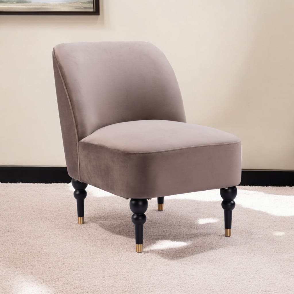 22 Inch Velvet Side Chair Black Gold Wood Legs Accent Chair Taupe Upholstery - 29.5” x 22” x 29.5"