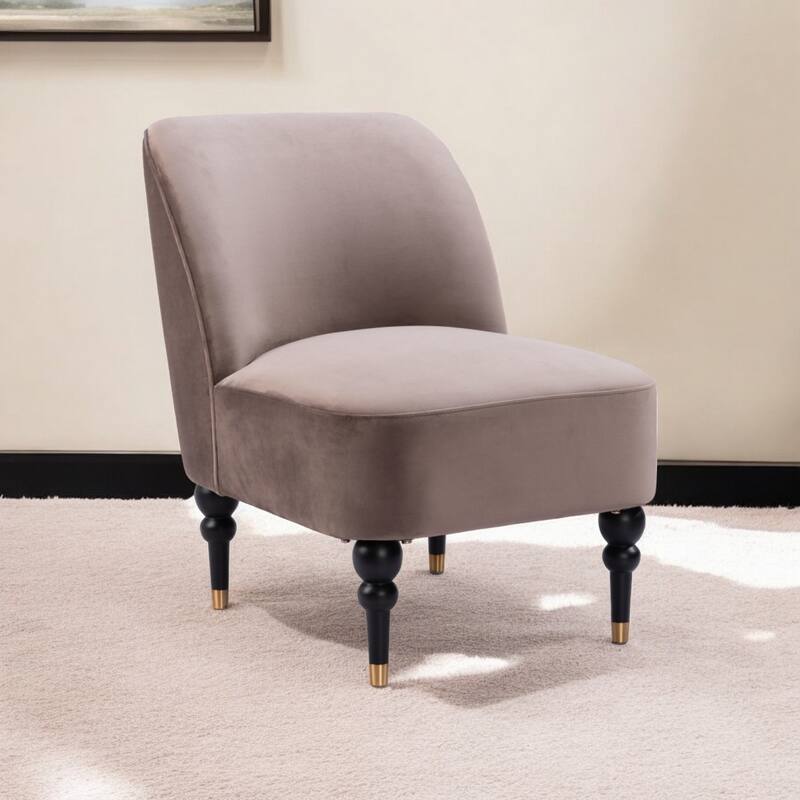 HomeRoots 22" Taupe Black and Gold Velvet Side Chair - 22' X '29.5' X '29.5 - 22' X '29.5' X '29.5