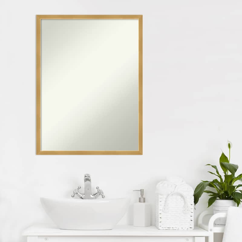 Non-Beveled Wood Bathroom Wall Mirror - Svelte Polished Gold Frame