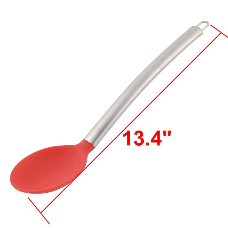 Kitchenware Silicone Covering Head Cooking Soup Scoop Spoon - Red,Silver - 13.4" x 2.6"x 0.7"(L*Dia*Depth)