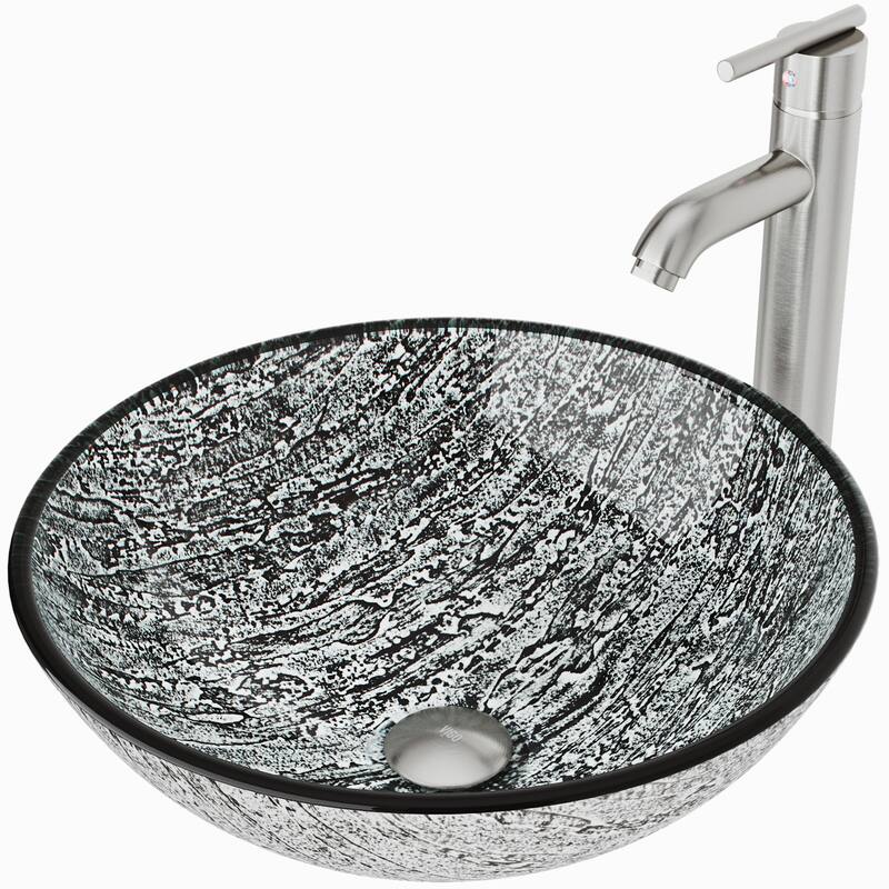 VIGO Giovanni 17"L x 17"W Glass Vessel Sink and Seville 13"H Faucet Set