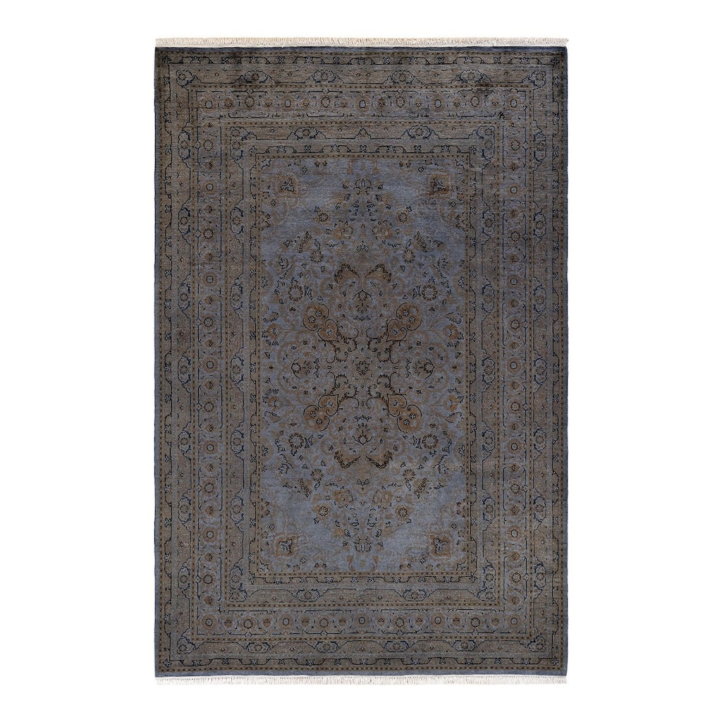Overton Hand Knotted Wool Vintage Inspired Modern Contemporary Overdyed Gray Area Rug - 6' 1" x 9' 5"