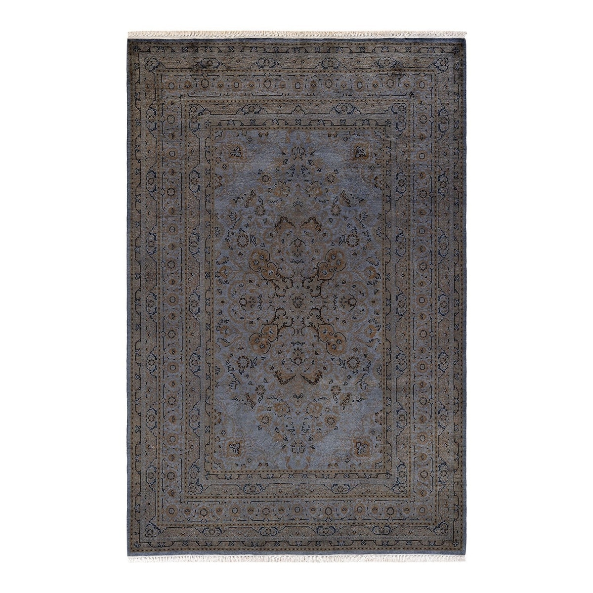 Overton Hand Knotted Wool Vintage Inspired Modern Contemporary Overdyed Gray Area Rug - 6' 1" x 9' 5"