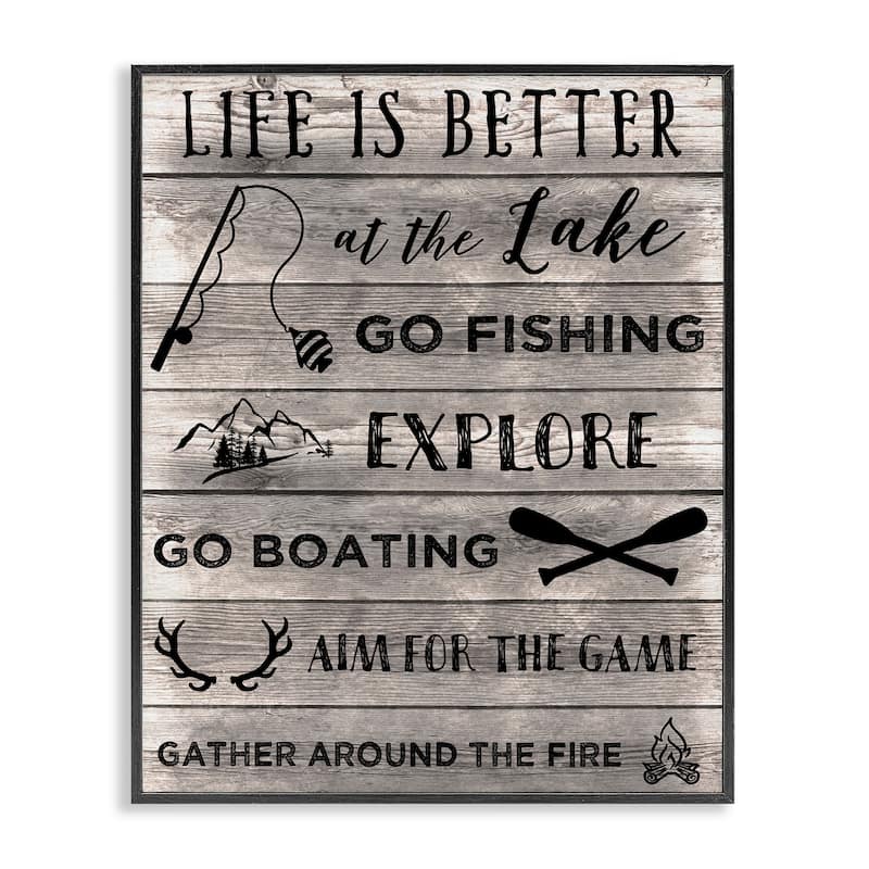 Stupell Lake Activities & Phrases Framed Giclee Art Design By CAD Designs - 16 x 20 - Black