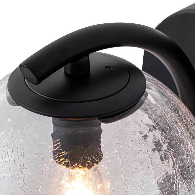 Modern Matte Black Metal Wall Sconce Round Clear Cracked Glass Shade