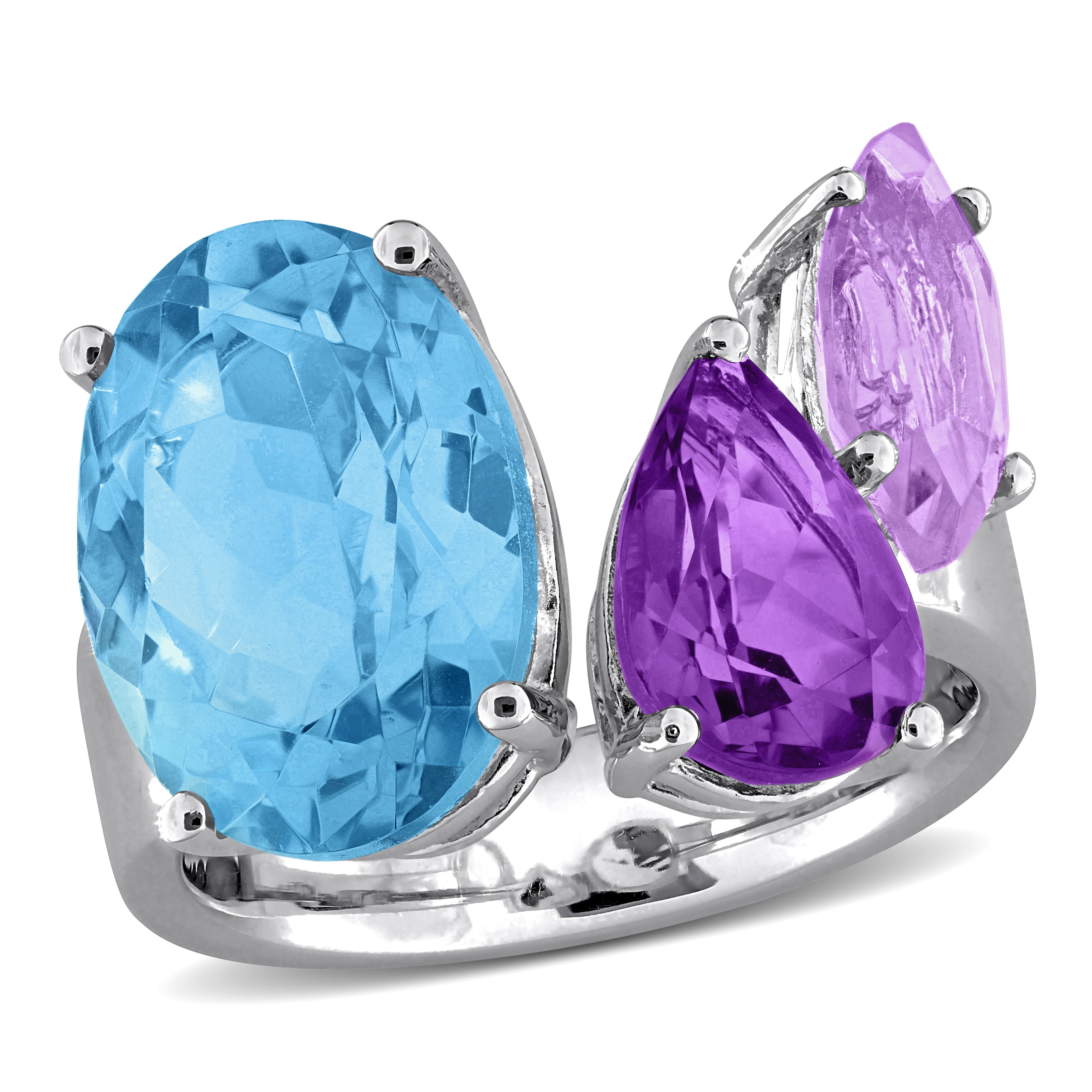 Miadora 10ct TGW Sky Blue Topaz Amethyst Pink Amethyst Open Ring in Sterling Silver