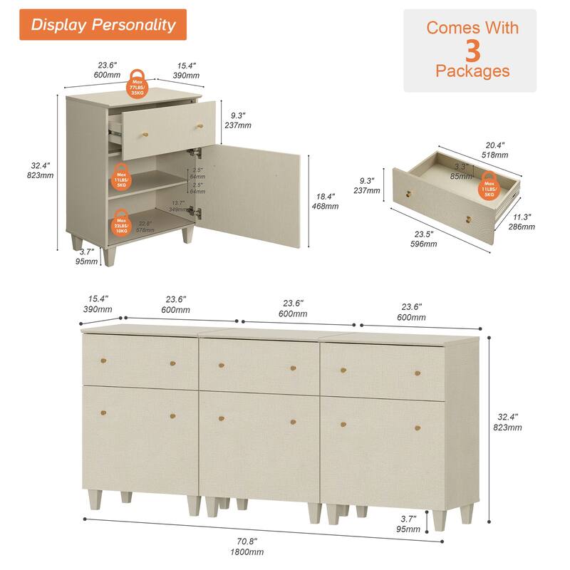 WAMPAT Modern TV Cabinet Stand with Drawers and Door