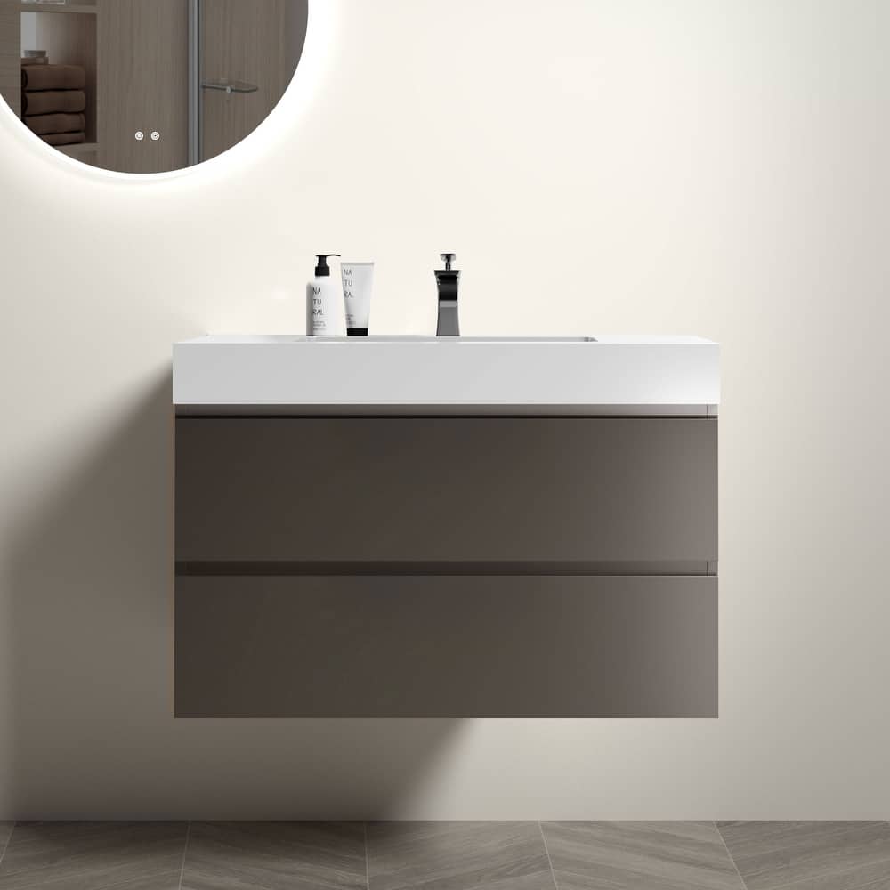 GDFStudio - Naomi Modern Floating Bathroom Vanity with Silent Drawers and Pre-Assembled One-Piece Sink