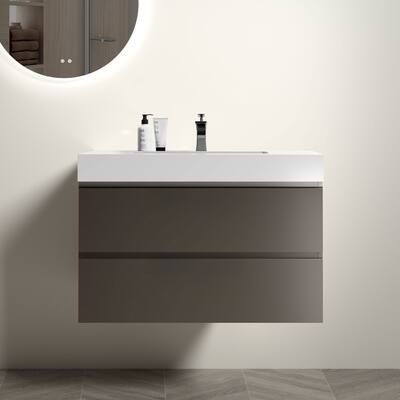 Modern 30" Alice Floating Bathroom Vanity with Rosewood Finish, Handle-Free Design, Silent Soft-Closing Drawers