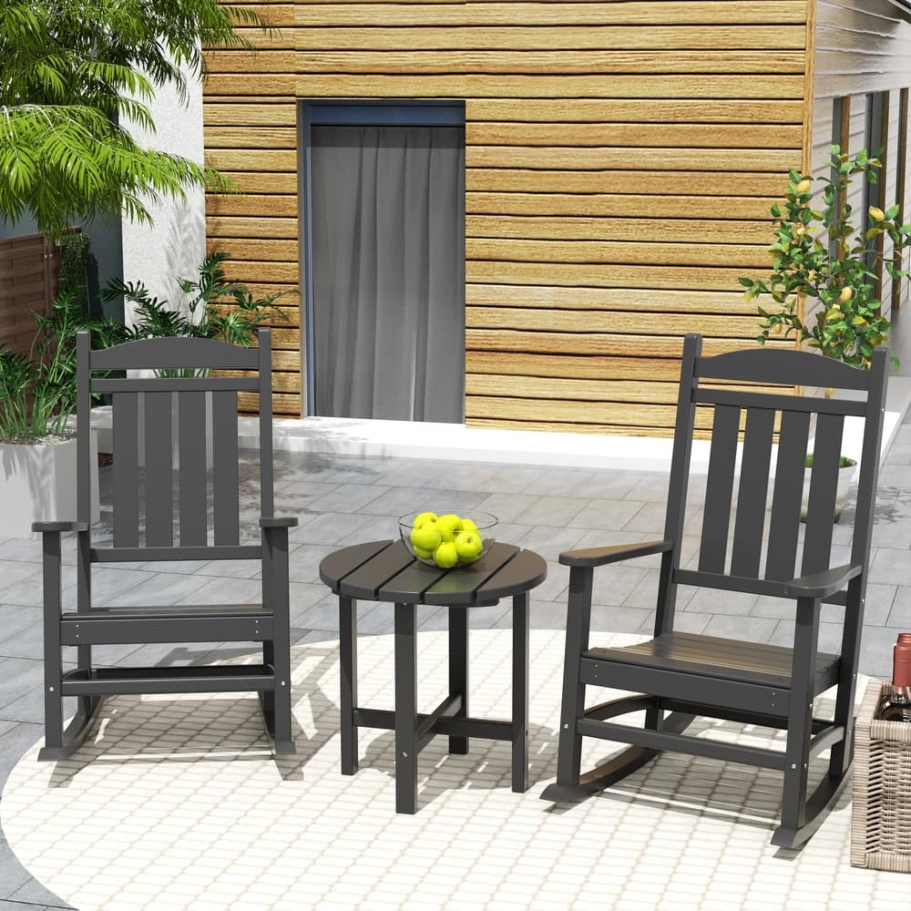Laguna Hdpe All Weather Outdoor Patio Rocking Chairs With Side Table (3-Piece Set)